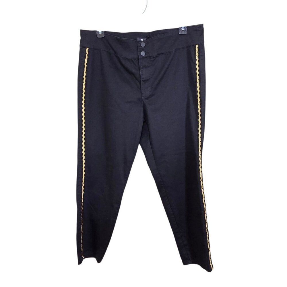 Love & Legend Womens Black Tuxedo Pants Size 18 Straight Leg Gold Zig Zag Stripe